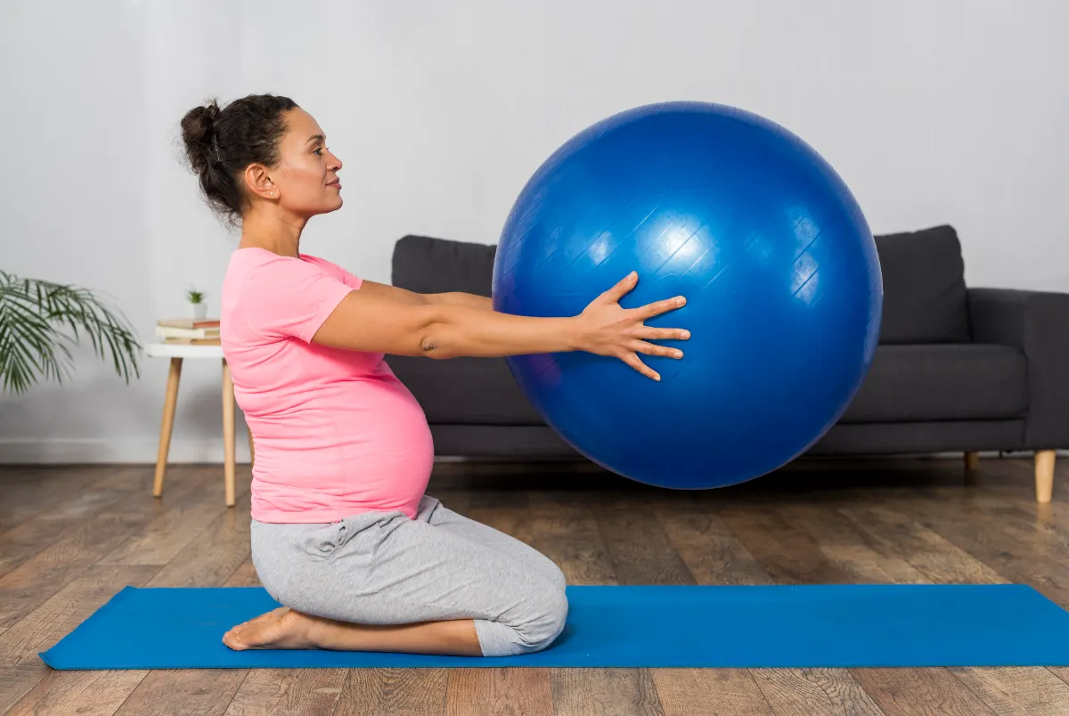 Online prenatal yoga class in progress